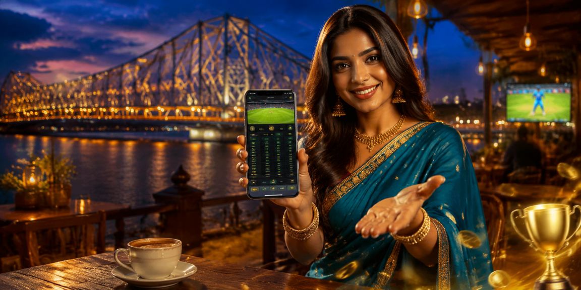 Kolkata Howrah Bridge with festive cricket betting theme